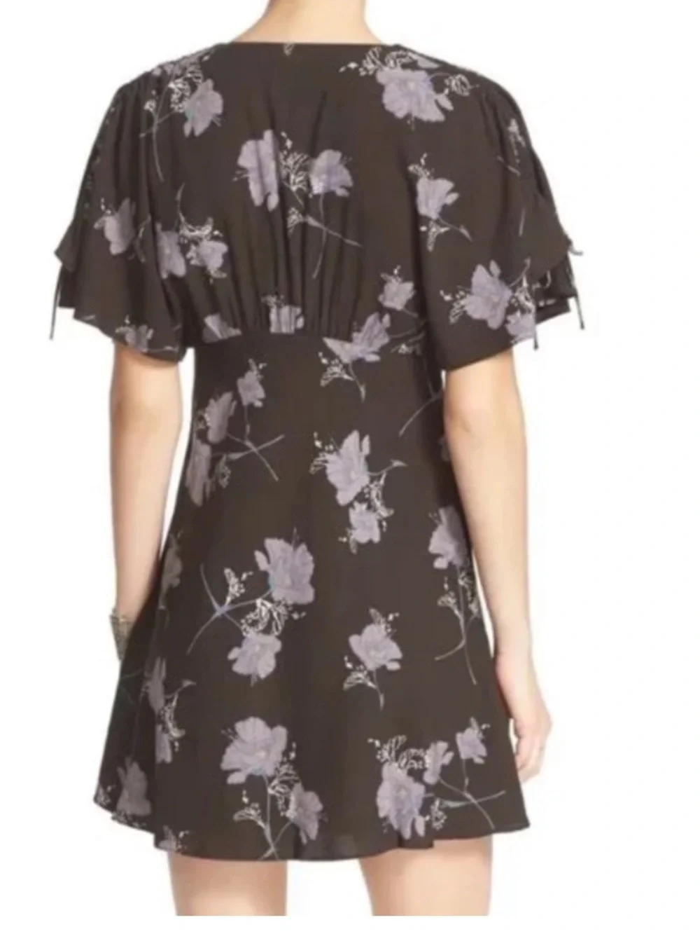 Free People Melanie Night Combo Black Purple Floral V-Neck Mini Dress